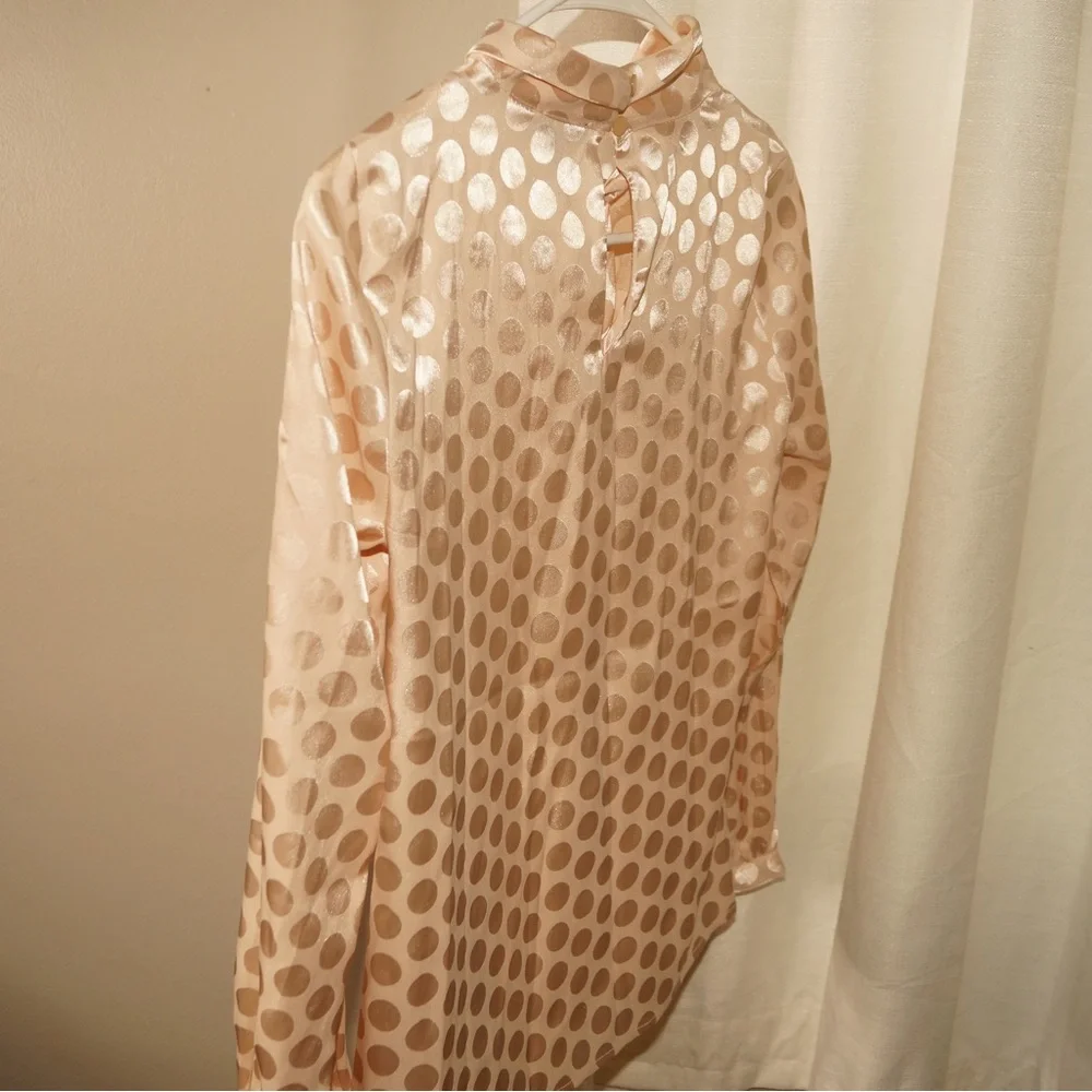 Ann Taylor Champagne Satin Polka Dot Blouse XXS